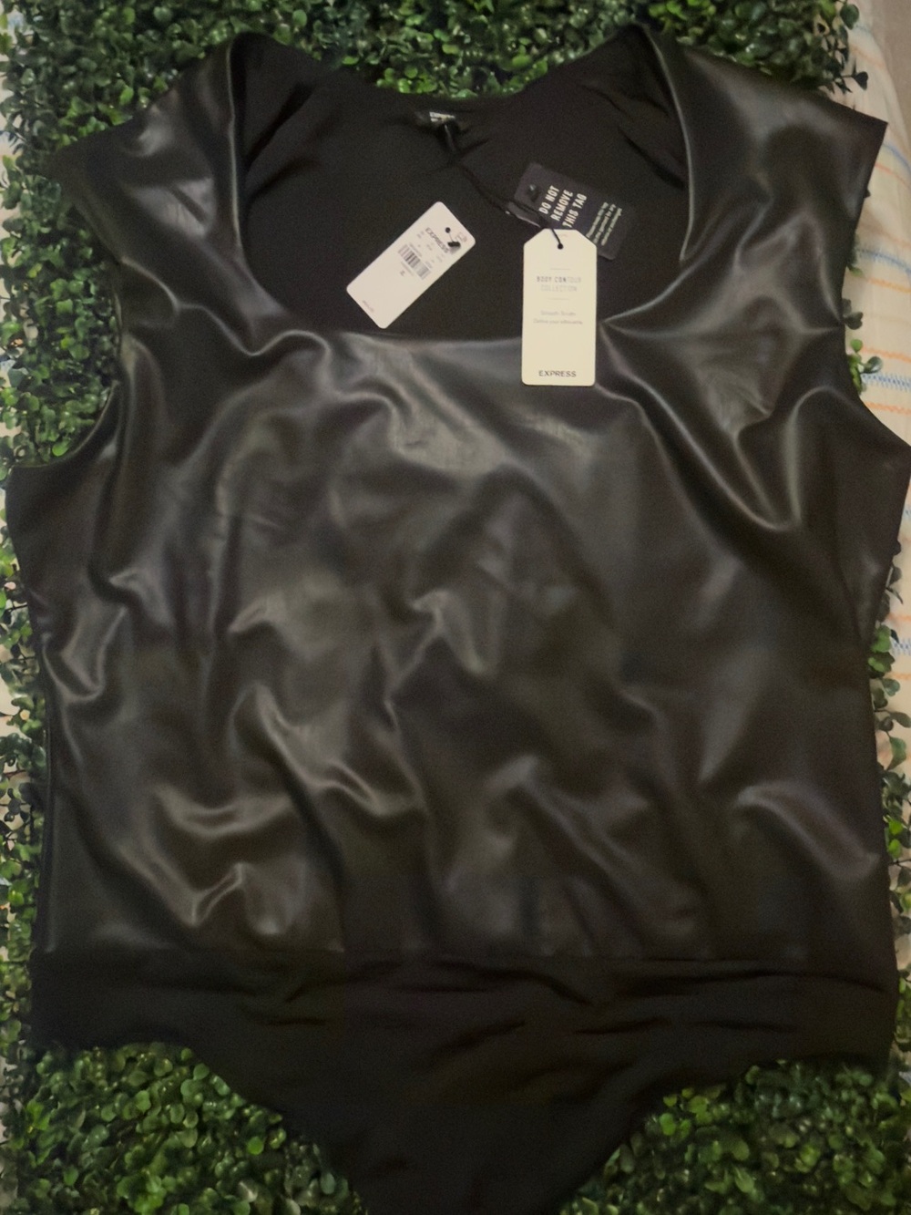 Express Black Faux Leather Bodysuit XLarge